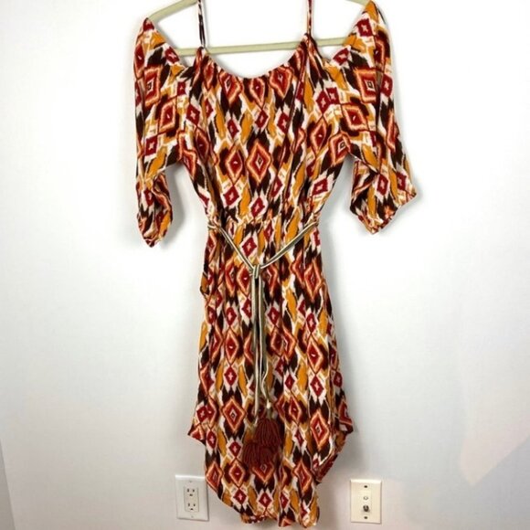 Umgee Bohemian Cold Shoulder Midi Dress Aztec Size Medium Tassel Hippie Boho M - Picture 4 of 7
